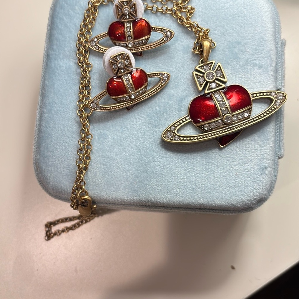 Gold and Red Planet Pendant Necklace